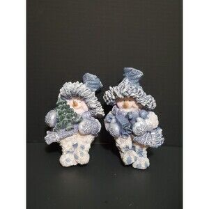 Young's Christmas Snowmen Blue & Glitter Shelf Sitting W/ Presents Tree Vtg 2001
